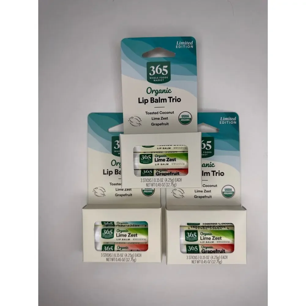 Set of 3! 365 Whole Foods Market Organic Lip Balm 3 Pack Coconut Lime Grapefruit